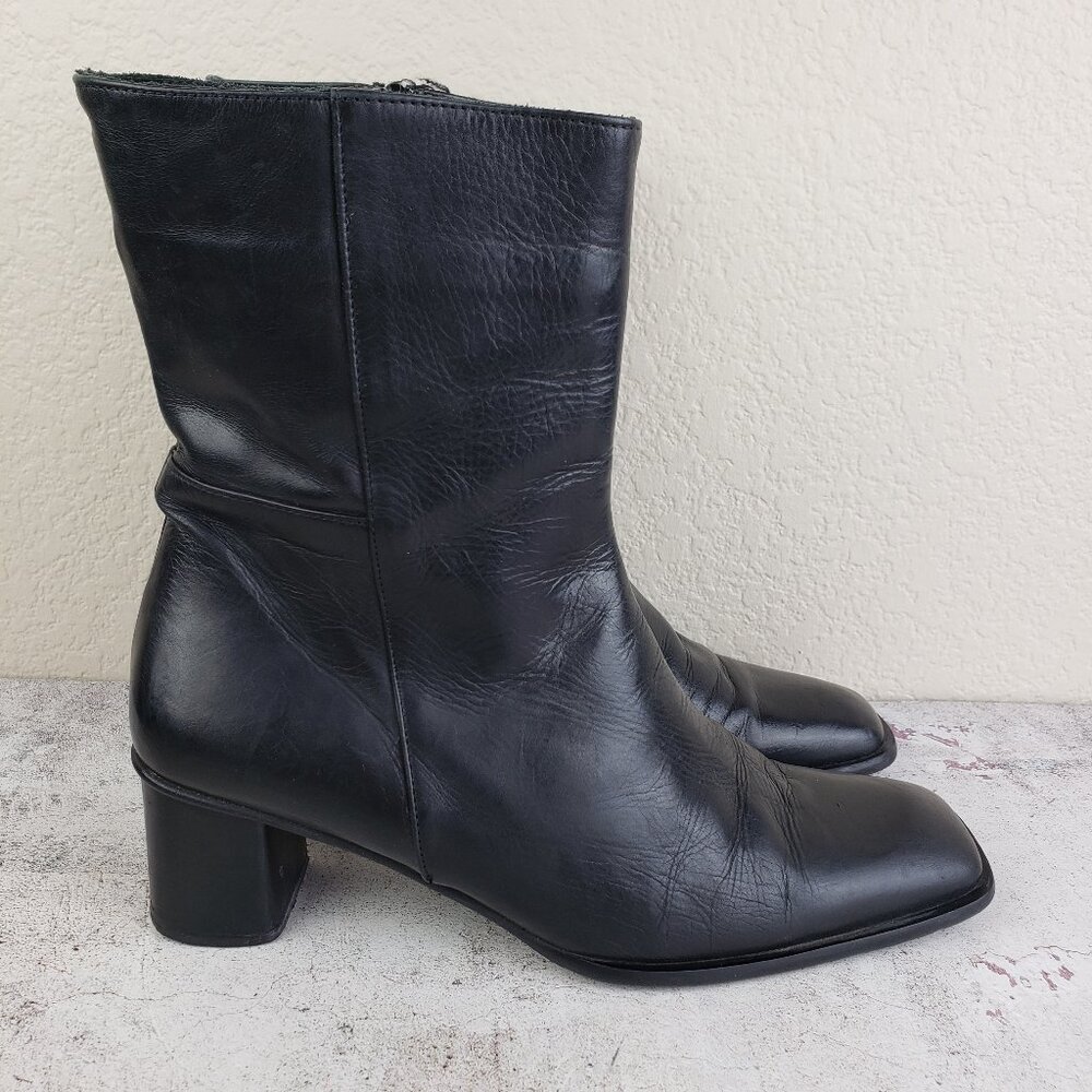Vintage Y2K Classiques Entier Leather Boots Heeled Black Mid Calf Size 7.5B